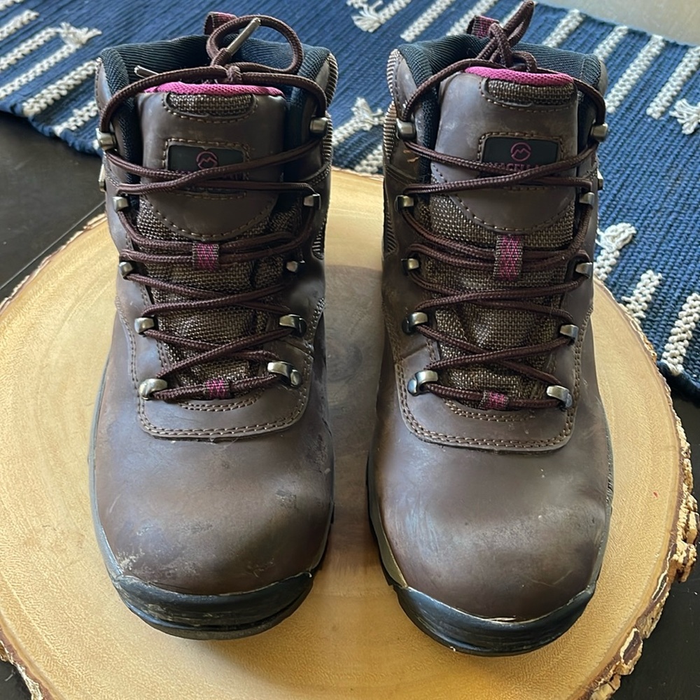 Women's Brown Leather Hiking Boots with Pink Accents